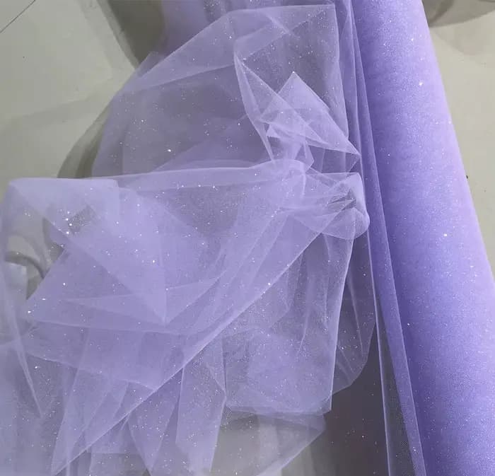 Tissu de robe de mariée en tulle, paillettes fines violettes, cristal brillant moyen dur, maille tra