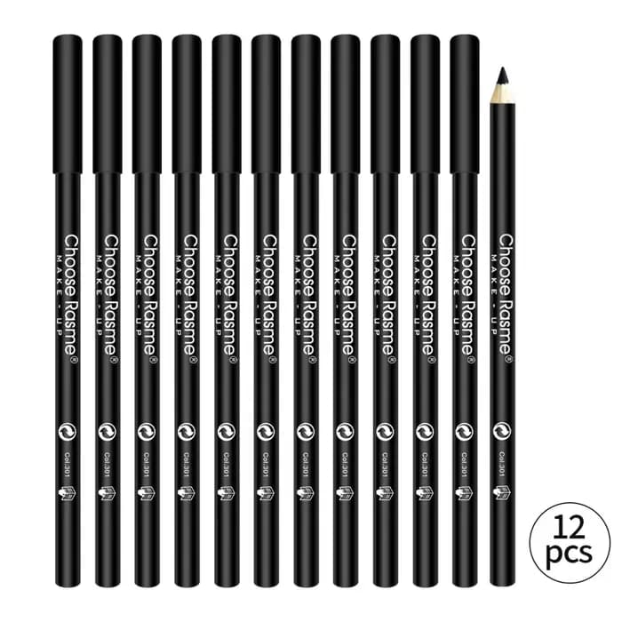 Crayons Eyeliner noirs imperméables, 12 pièces, maquillage pour les yeux, résistant aux taches, long