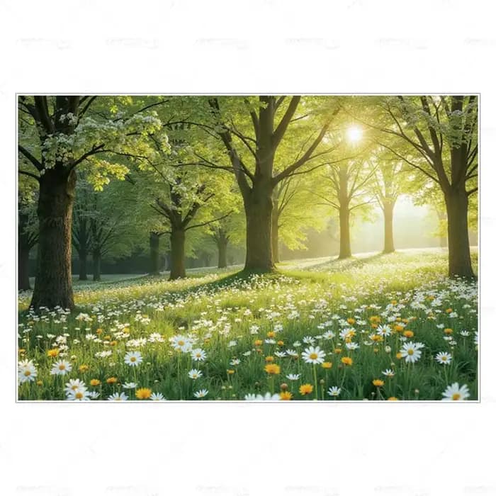 Fond photographique Forêt enchantée avec arbres verts printaniers pour enfants et filles, décoration