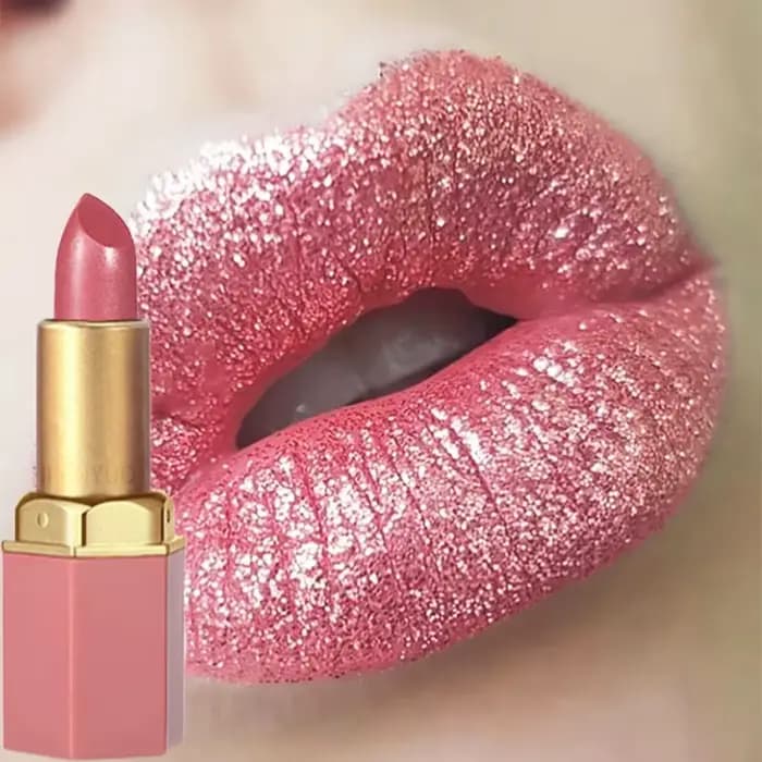 6 couleurs barre d'or Tube rouge à lèvres diamant nacré paillettes or rose lèvres bâton longue durée