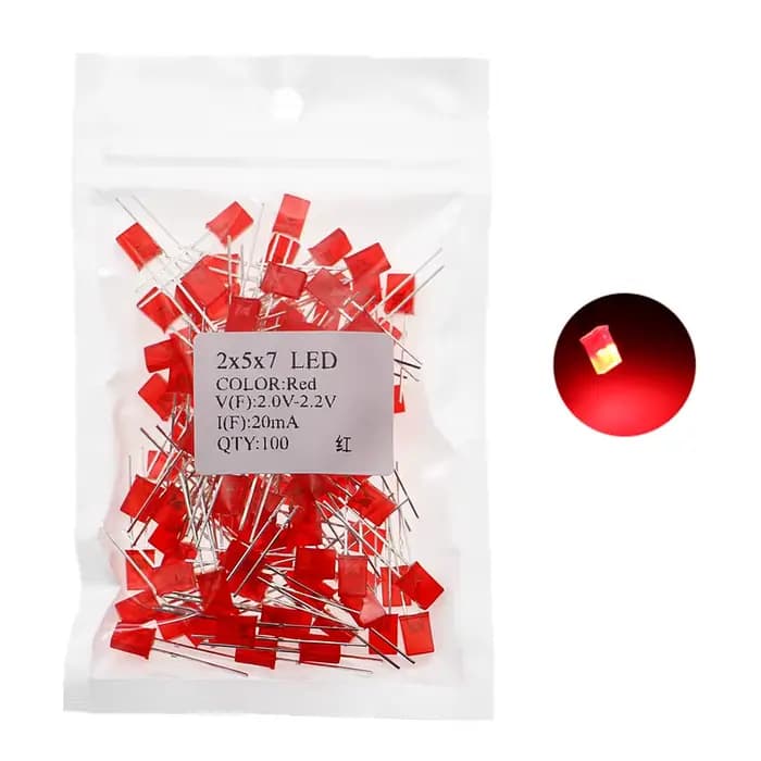 100 pcs/lot 2x5x7 carré LED Diode électroluminescente lampe blanc rouge vert bleu jaune Orange brico