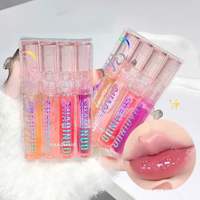 Gelée de miroir brillant à l'eau avec perles fines, gloss Jules, hydrate les lèvres, scintillant, éc