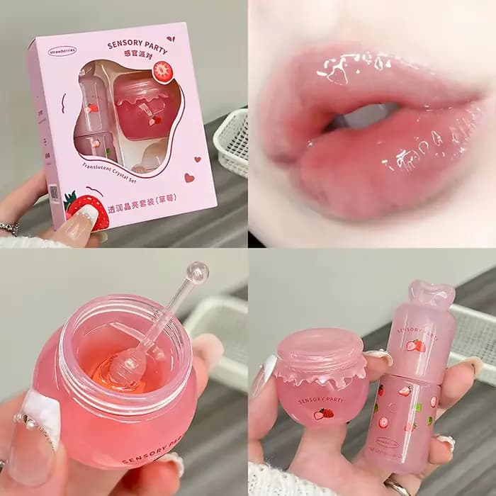 Coffret Baume et Huile Hydratants à la Fraise pour des Lèvres Douces et Apaisées – Soin des Lèvres C