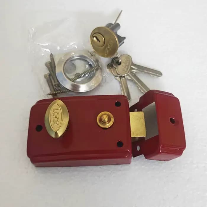 Serrure de porte de grange rétro, serrure de sécurité externe rouge, serrure universelle à langue un