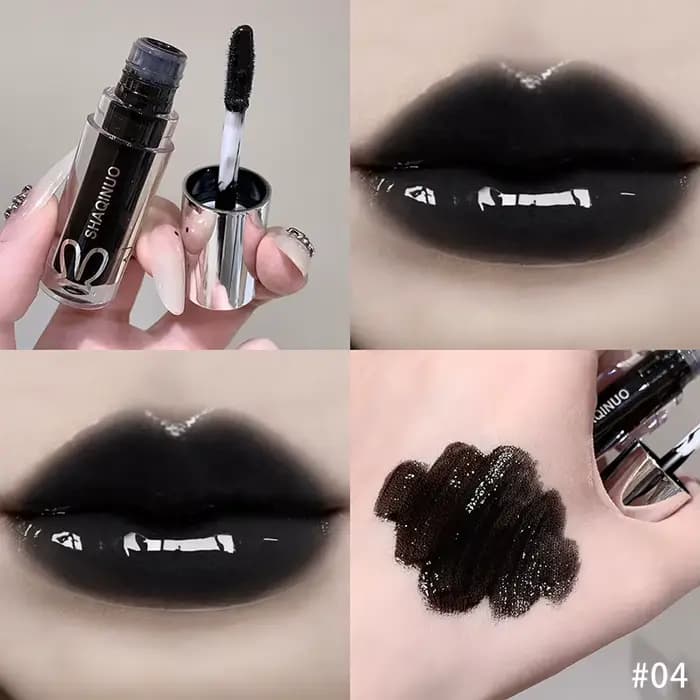 Gloss à lèvres effet miroir nude, hydratant, noir argenté gris nacré, finement pailleté, brillant, h