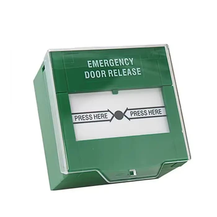Bouton de déverrouillage d'urgence réinitialisable pour porte coupe-feu avec couvercle