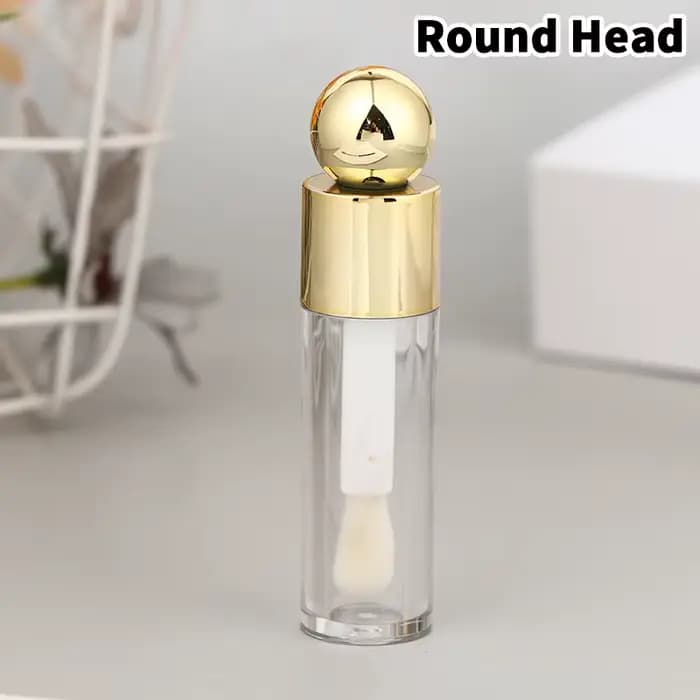 Tube de brillant à lèvres galvanisé Transparent de 5ml, tige épaisse rose/or/argent, grande tête de