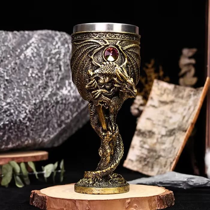 Gobelet médiéval en acier inoxydable 180 ml, tasse romantique gothique en résine Dragon Maléfique, pour vin, cocktail, bière, décoration
