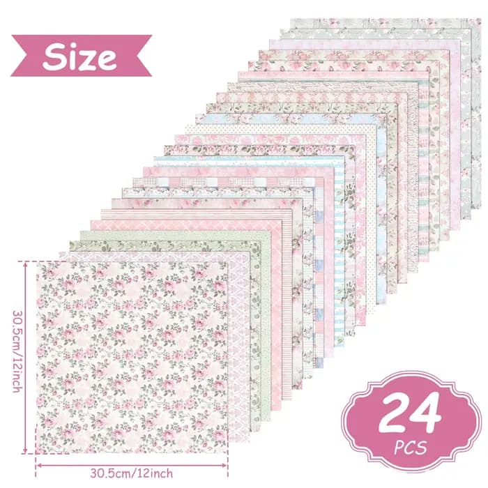 24 feuilles de papier de fond pour scrapbooking 12x12 pouces, papier cartonné à motifs floraux style bohème pour album de cartes DIY