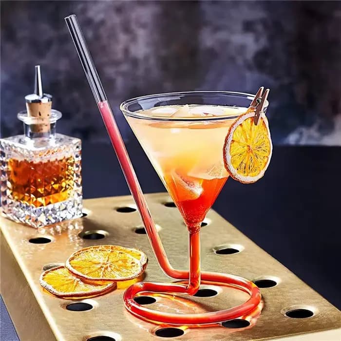 Verre à Cocktail en Spirale Révolupté, Martini Créatif à Longue Queue, Paille à Vin pour Bar, Fourniture de ix
