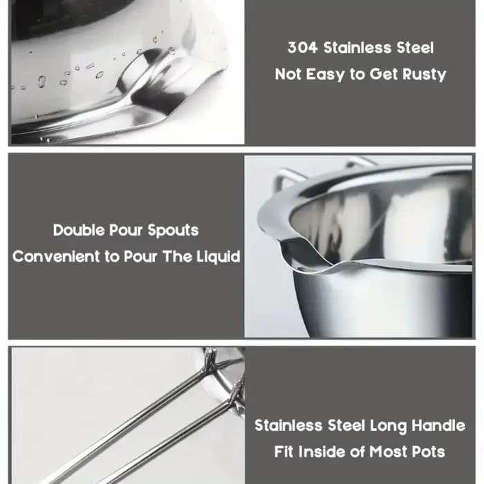 Lot de 2 pots de fusion de cire de 400 ml pour bougies DIY, ensemble de deux pots de fusion de cire (intérieur et extérieur) pour chocolat, bonbons, bougies et savon