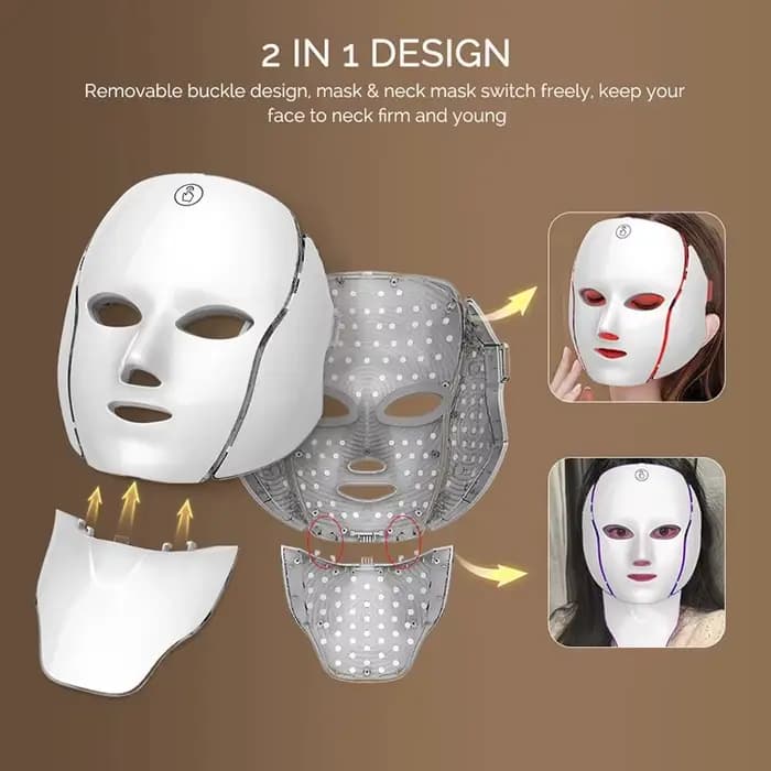 Masque facial LED 7 couleurs, thérapie par lumière rouge, rechargeable par USB, masque sans fil, soin anti-âge du visage et du cou, stimulation du collagène, appareil de beauté