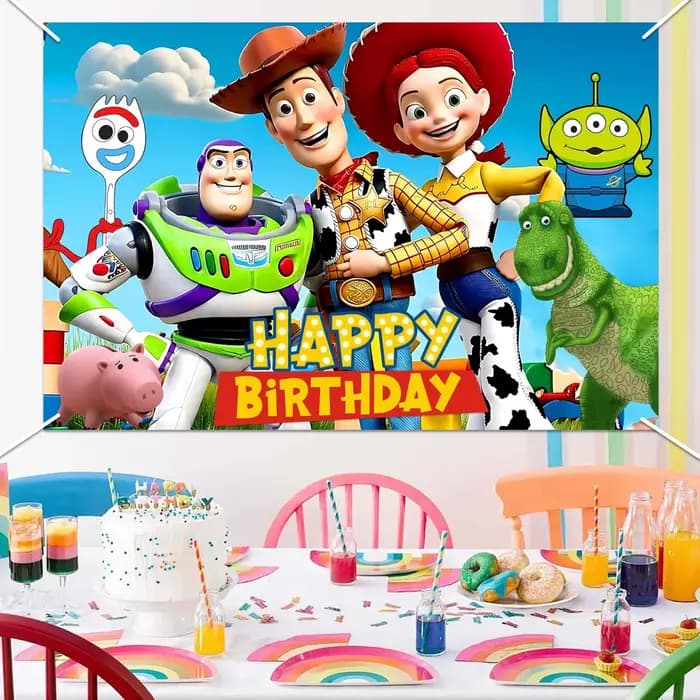 Toile de fond d'anniversaire sur le thème des dessins animés, fond photo Joyeux Anniversaire sur le thème des jouets, décorations de bannière photo pour fête d'anniversaire