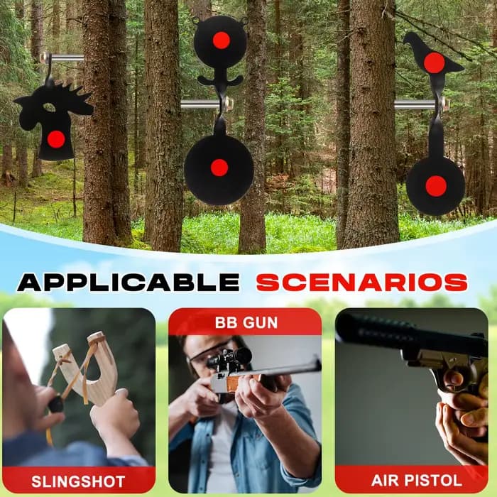 Animaux en métal Ours/Oiseau/Poulet 360 ° Cibles rotatives pour pistolet BB, pistolet à air comprimé, fronde, chasse et tir dans l'arrière-cour en plein air