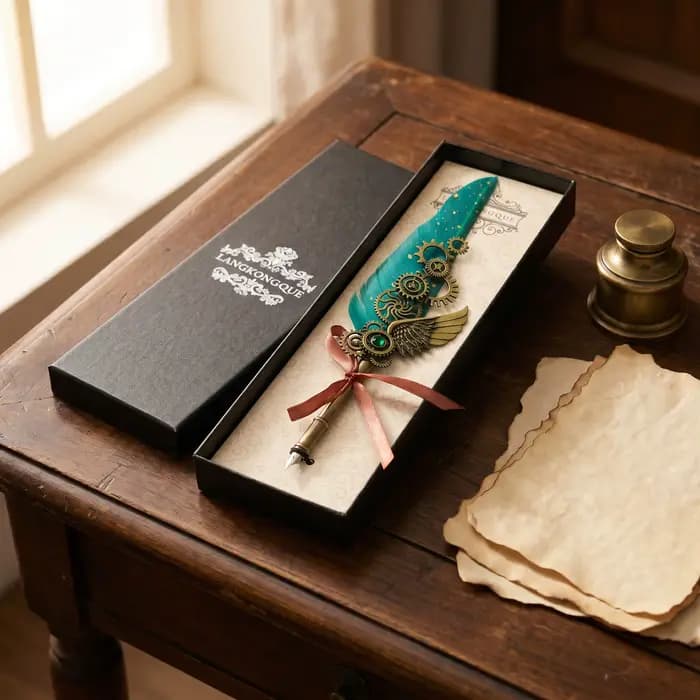 Stylo plume steampunk vintage artisanal avec engrenages mécaniques, plume en alliage noir ornée de paillettes dorées pour outils d'écriture