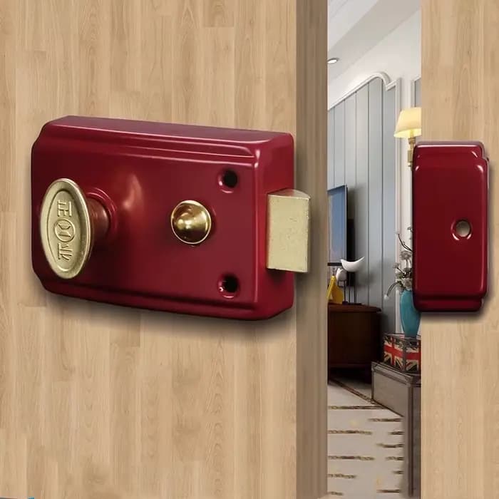Serrure de porte de grange rétro, serrure de sécurité externe rouge, serrure universelle à langue unique avec clé, serrure antivol pour porte en bois