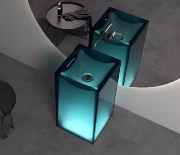 Lavabo sur pied pour salle de bain, lavabo d'art en résine transparente de couleur, lavabo à colonne