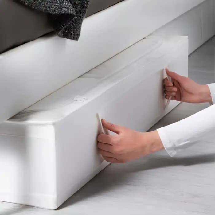 Boîte de rangement pliable pour le dessous du lit avec couvercle à fermeture éclair scellée, utilisation optimisée de l'espace sous le lit de la chambre