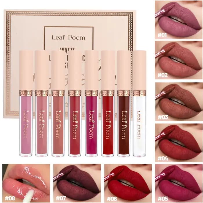 8 pièces de rouge à lèvres liquide mat