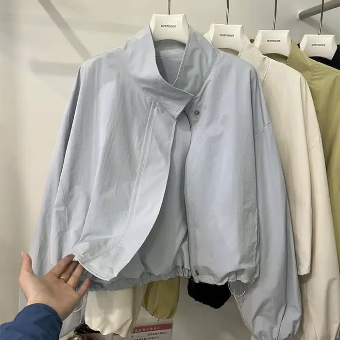 Veste décontractée à col montant pour femme, manteau ample et court et fin, rouge, nouvelle collection printemps et automne 2025