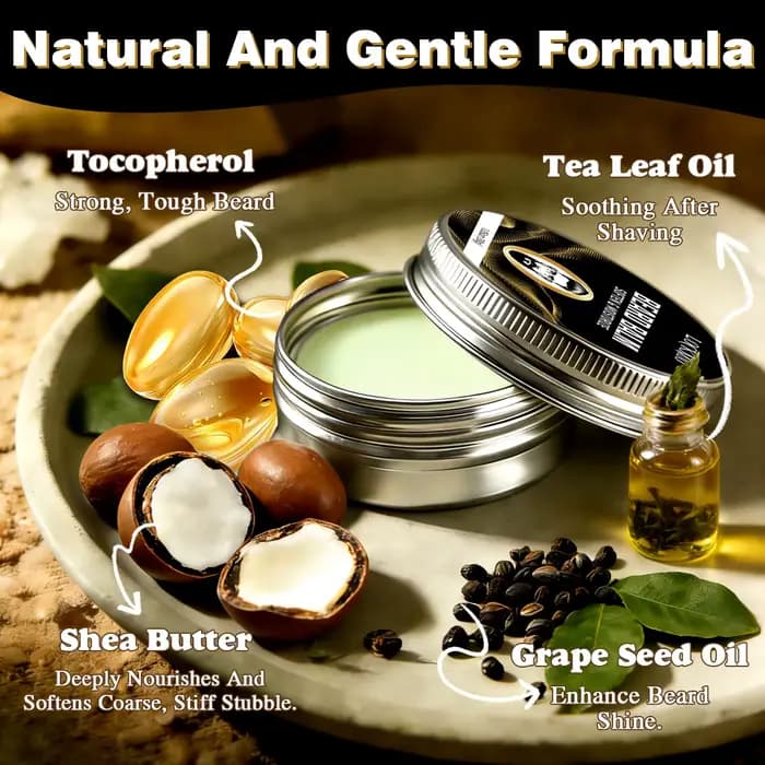 Baume adoucissant et coiffant pour barbe LOCKMIO 30g pour hommes, tenue longue durée, beurre pour moustaches, crème hydratante et définissante pour poils du visage
