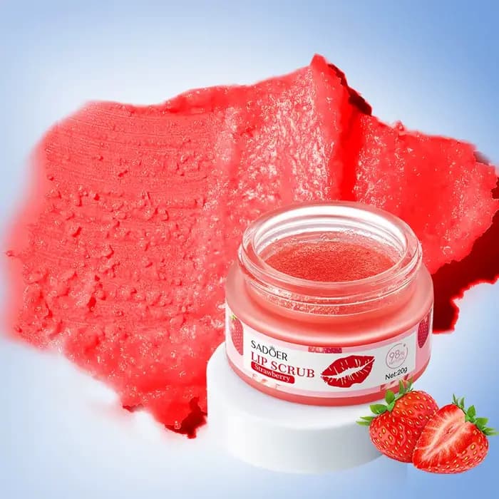 SADOER Gommage Lèvres Fraise Pêche Exfoliant Élimination Peaux Mortes Atténuation des Taches Foncées & Hydratant Baume