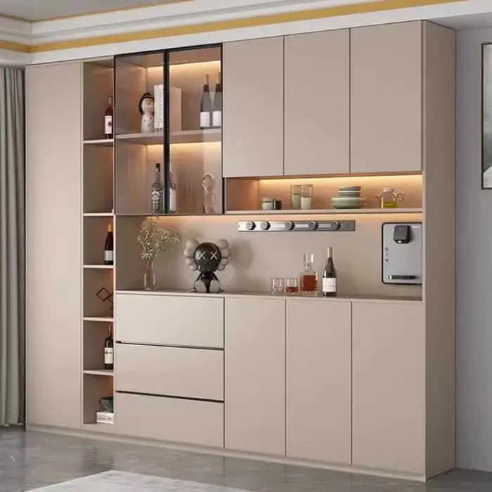 Armoire de cuisine avec portes en verre, grands buffet, armoire MELWine, poinçon de garde-manger avec étagères, îlot de cuisine