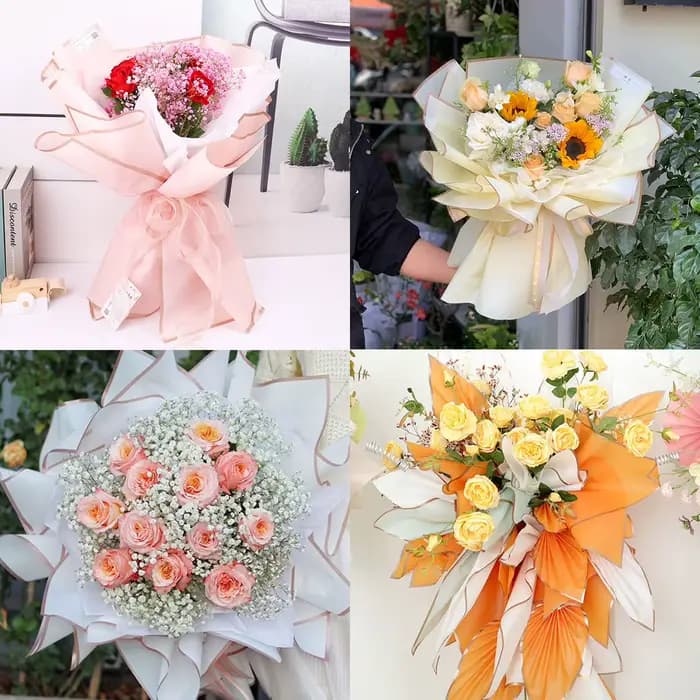 Papier d'emballage de fleurs avec bordure dorée, 20 feuilles, matériel d'emballage coloré imperméable pour Bouquet de fleuriste, pour emballage cadeau