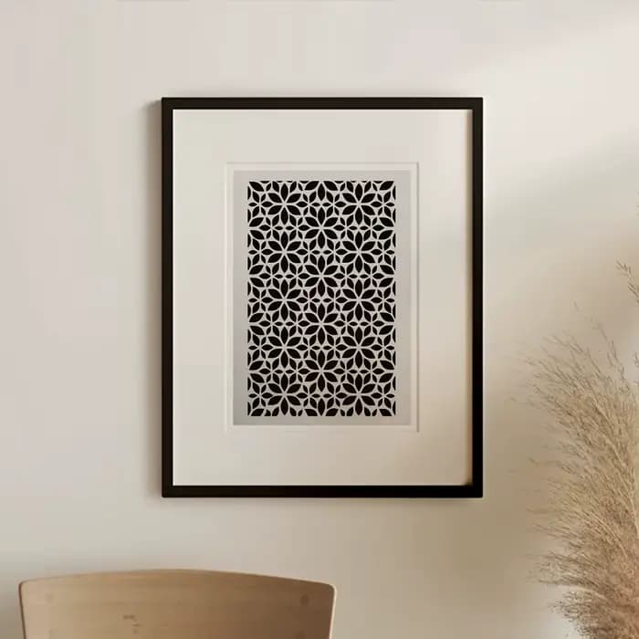 Pochoir PET géométrique floral – Motif floral réutilisable pour murs, meubles et tissus