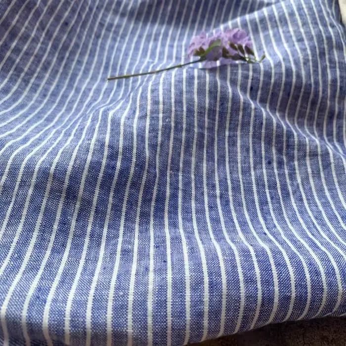 Tissu en lin pur rayé bleu blanc, importé irlandais pour robes, chemises, vêtements de Studio d'été, matériel Textile