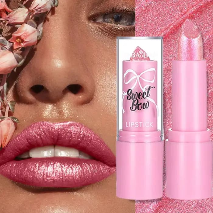 Rouge à lèvres rose métallique scintillant pour femmes