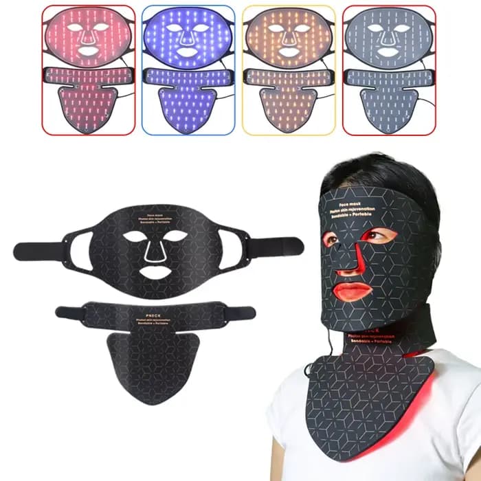 Masque de beauté LED en silicone pour le visage et le cou, 4 couleurs, 240 perles de lampe, thérapie photonique, flexible, éclaircissant la peau, anti-déformable