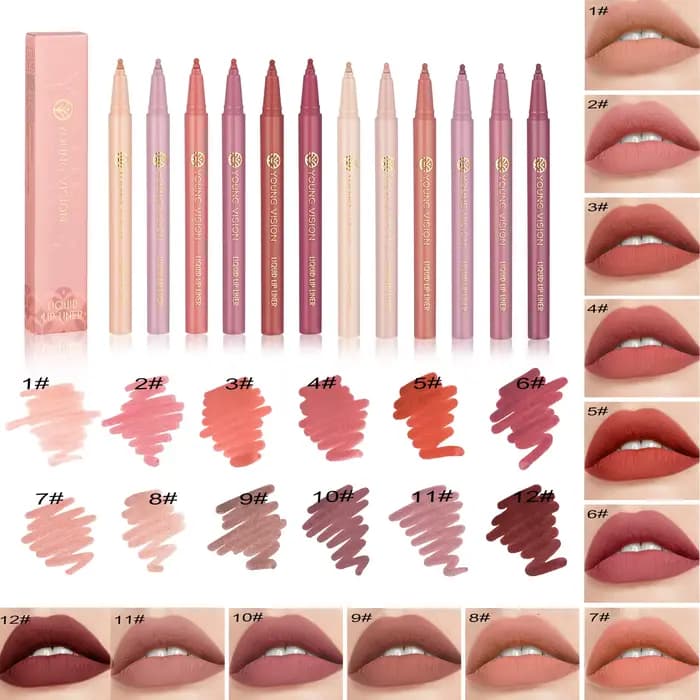 LANGMANNI Stylo liner à lèvres liquide mat velouté 12 couleurs pour la définition des contours