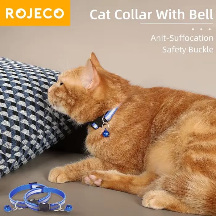 ROJECO Collier réglable avec clochette pour animal de compagnie, accessoire coloré de sécurité nocturne pour chat et chaton