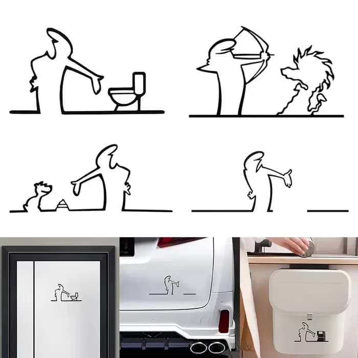 La Linea – autocollant mural d'art au trait minimaliste pour pare-chocs et fenêtre de voiture, avec personnage de dessin animé, décoration de maison et de voiture
