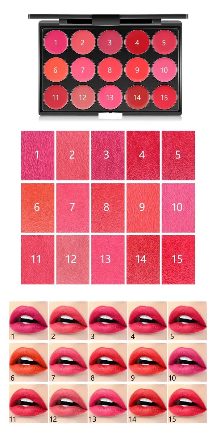 Miss Rose 15 couleurs longue durée brillant à lèvres Palette maquillage imperméable rouge