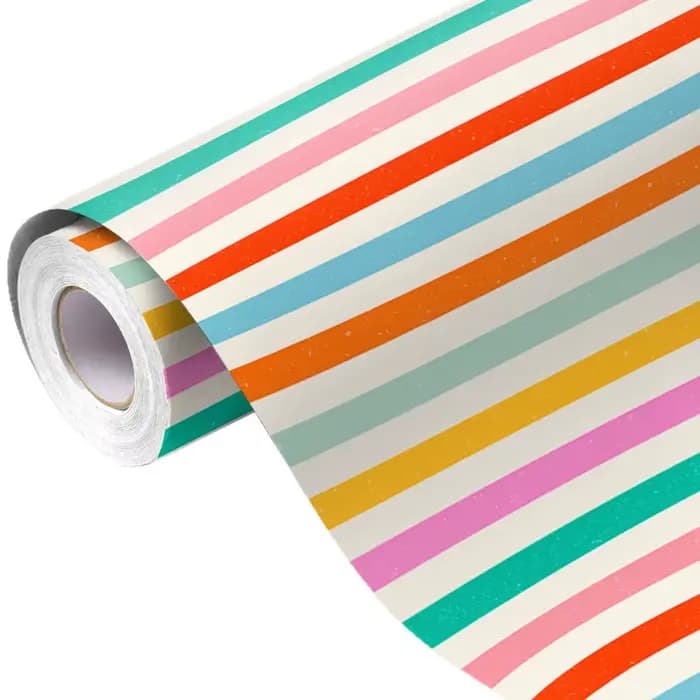 Rouleau de papier cadeau rayé arc-en-ciel coloré 10M/5M - Emballage cadeau multicolore lumineux pour anniversaire, baby shower, fêtes et toutes occasions