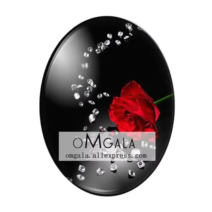 Cabochon Ovale en Verre à Dos pio, Photos de Haute Qualité de Fleur de Rose Rouge 13x18mm/18x25mm/30x40mm