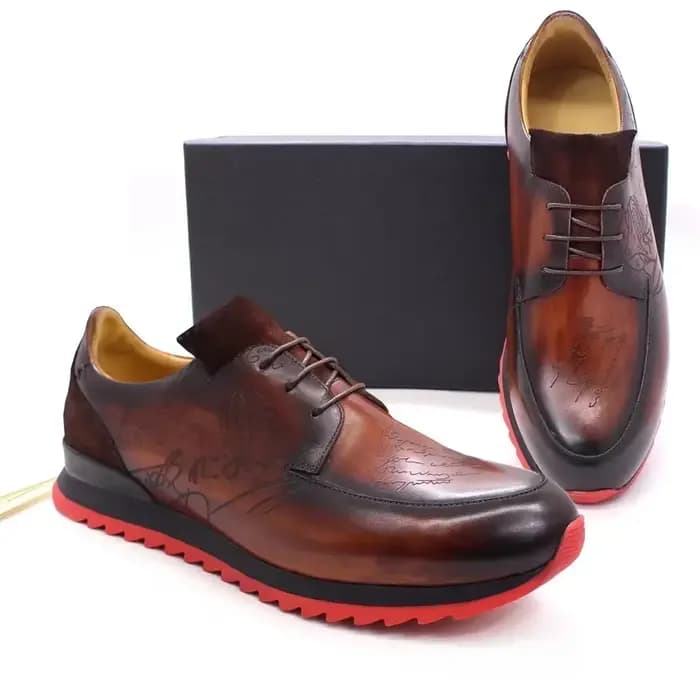 Chaussures en cuir faites à la main pour hommes, élégantes, à lacets, semelle rouge antidérapante, pour Occasions et Banquets décontractés à la mode