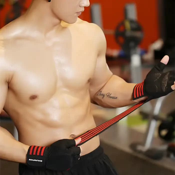 Gants de levage WePackage pour hommes et femmes, entraînement de musculation, gymnastique, fitness, enveloppes de poignet, demi-doigt, rouge