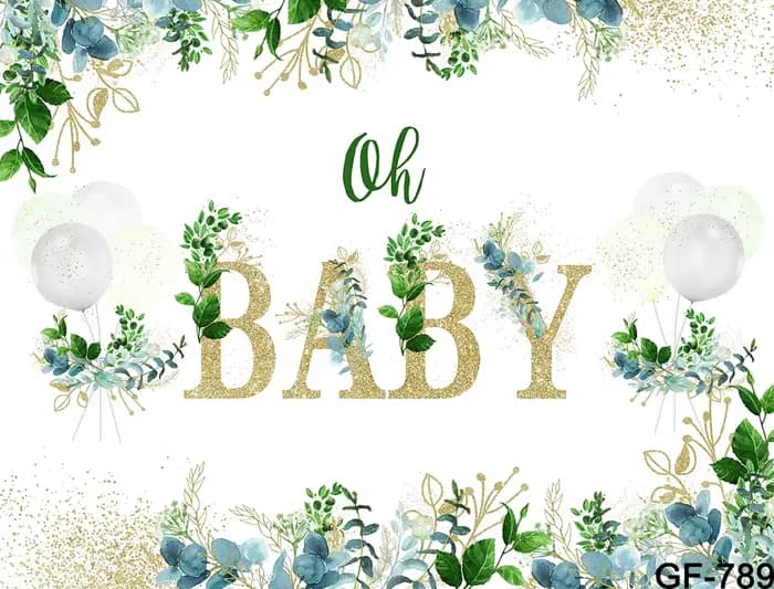 Toile de fond vert sauge pour fête prénatale, verdure neutre, Eucalyptus, or Oh, bannière pour bébé, pour garçon et fille, fête révélatrice du sexe
