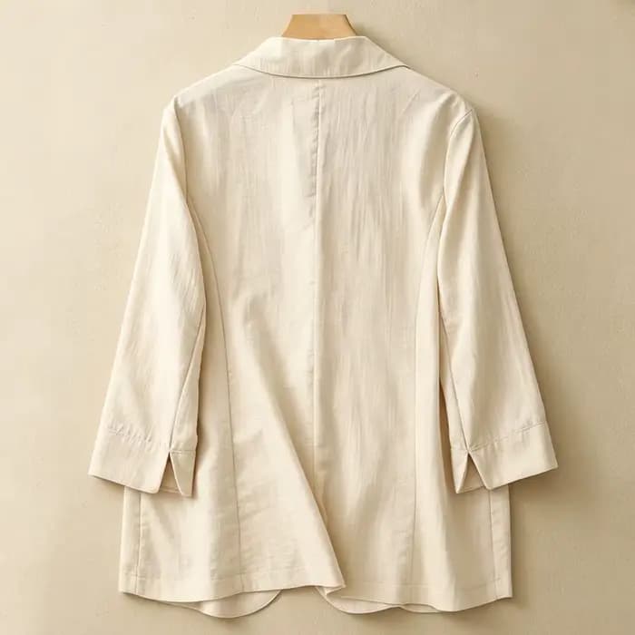 Veste décontractée en coton et lin pour femme, nouvelle collection printemps-été, style artistique, élégante, chic, avec boucle et manches trois-quarts