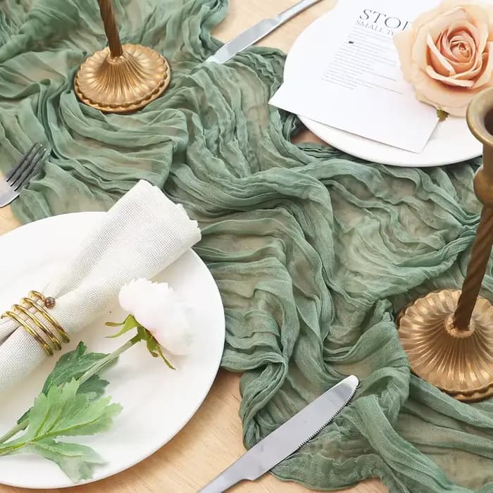 Chemin de Table vert sauge Boho rustique gaze tapis de Cheesecloth chemin de Table mariage douche nuptiale pure gaze pièce maîtresse décoration de la maison