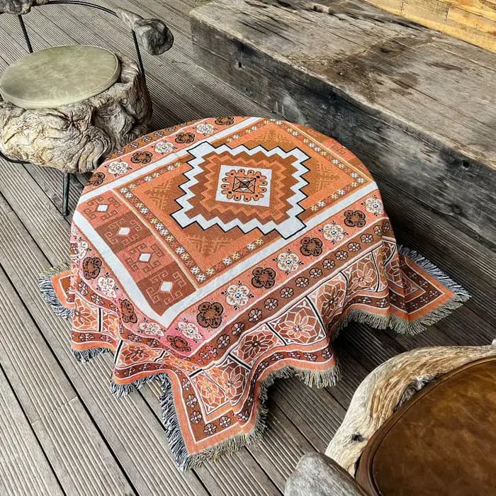 Couvertures en lin tribal à carreaux avec pompon, tapis d'extérieur, couverture de pique-nique de camping, couvertures de lit décoratives Boho, tapis de canapé, voyage Lea