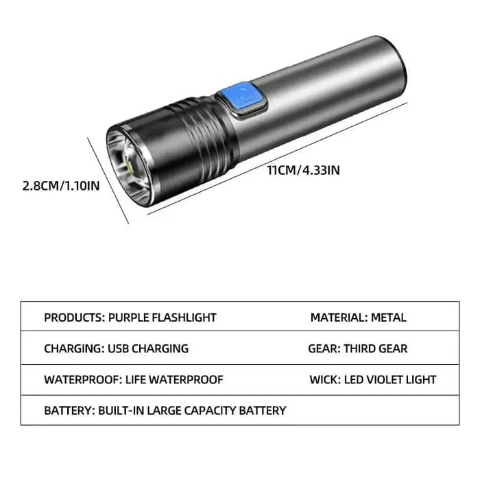 Lampe de poche UV Rechargeable USB pour la détection d'urine animale de compagnie, résine durcie, lampe de poche UV 395nm, Zoom à lumière noire