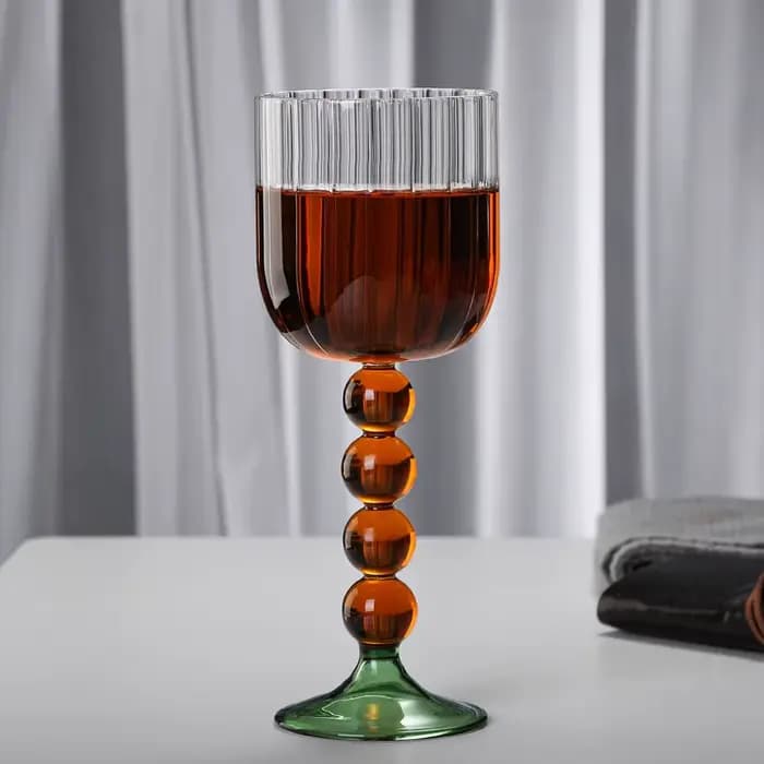 Verres à vin ondulés nordiques créatifs, gobelet vintage, boule d'ambre bleu, tige incurvée rose, verres à vin rouge, tasse, 360ml, 12oz, 1 pièce