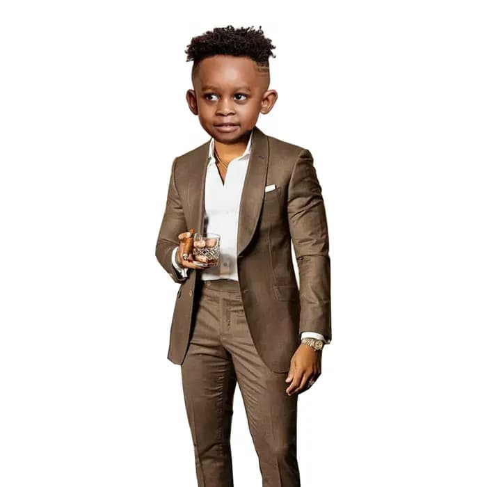 Costume marron pour garçons, 2 pièces, veste, pantalon, col châle, smoking de mariage, vêtements pour enfants, robes formelles de fête à la mode