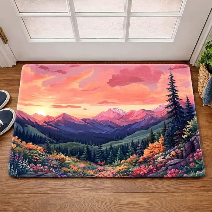 Paillasson vintage rose à motif floral, tapis d'entrée romantique, tapis de sol botanique lavable, décoration