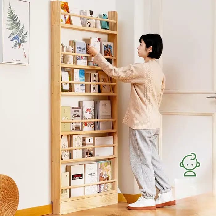 Bibliothèque Simple en bois massif, du sol au plafond contre le mur, bibliothèque pour enfants, support pour livres d'images, support de rangement