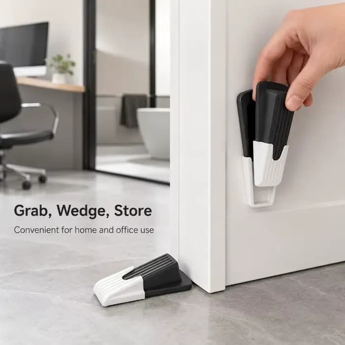 Cale de porte avec support adhésif, poignée antidérapante côtelée, butée de porte compacte pour chambre, salle de bain et bureau